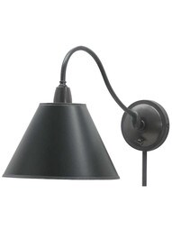 Hyde Park Swing-Arm Wall Lamp with Black Parchment Shade in Oil-Rubbed Bronze.